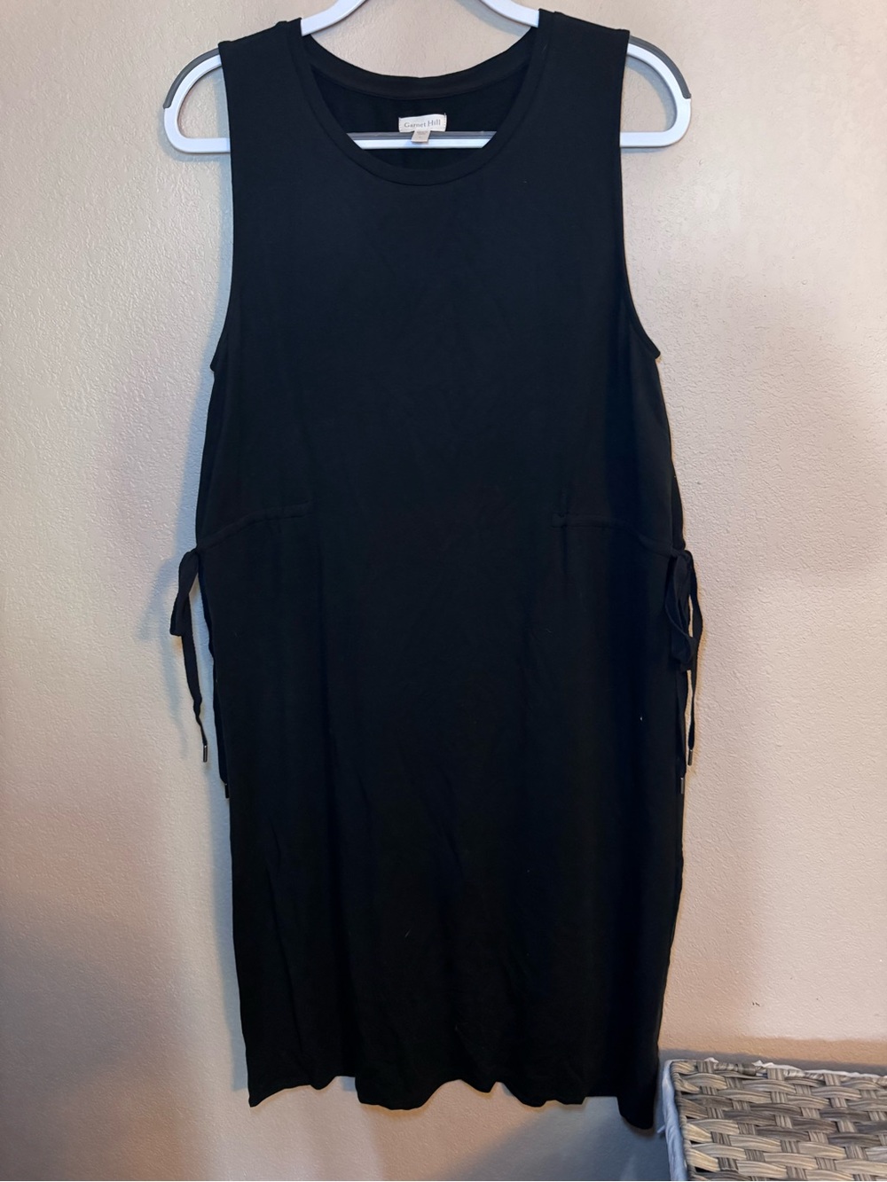 Garnet Hill Black Sleeveless Midi Dress with Side Ties